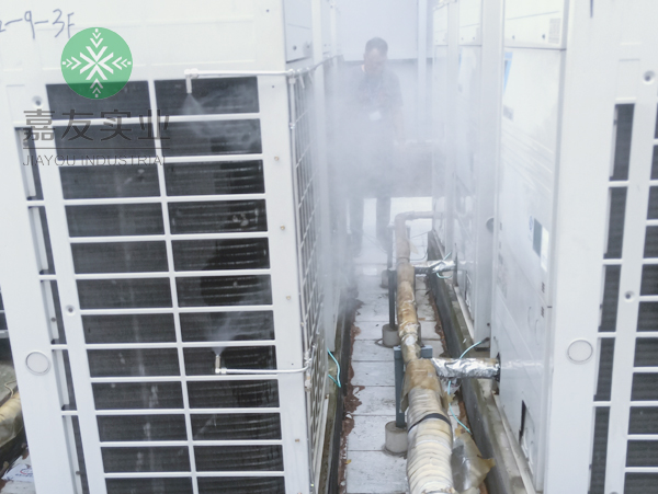 杭州嘉友霧王噴霧降溫系統助力丹林建筑空調外機降溫項目